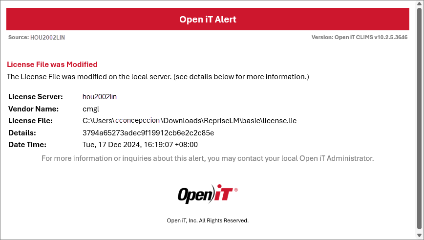 CLIMS Alerts and Notifications: Local Modification of License