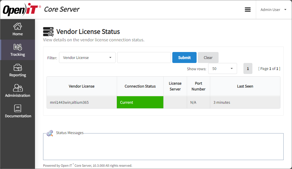 Core Reporting Server Alerts and Notification: Vendor License Status