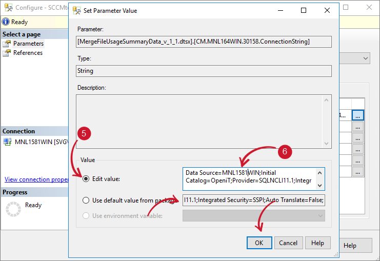 SCCM Integration: Configuring SSIS Package - Edit ConnectionString