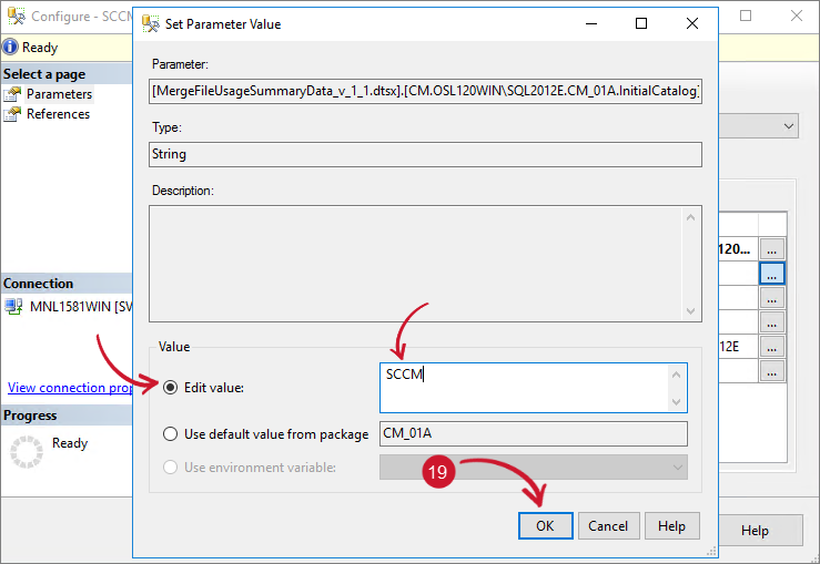 SCCM Integration: Configuring SSIS Package - Edit SCCM Initial Catalog