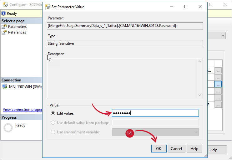 SCCM Integration: Configuring SSIS Package - Edit Password