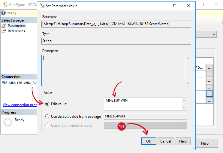 SCCM Integration: Configuring SSIS Package - Edit Server Name