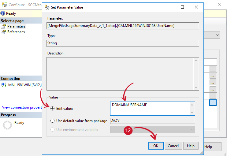 SCCM Integration: Configuring SSIS Package - Edit User Name