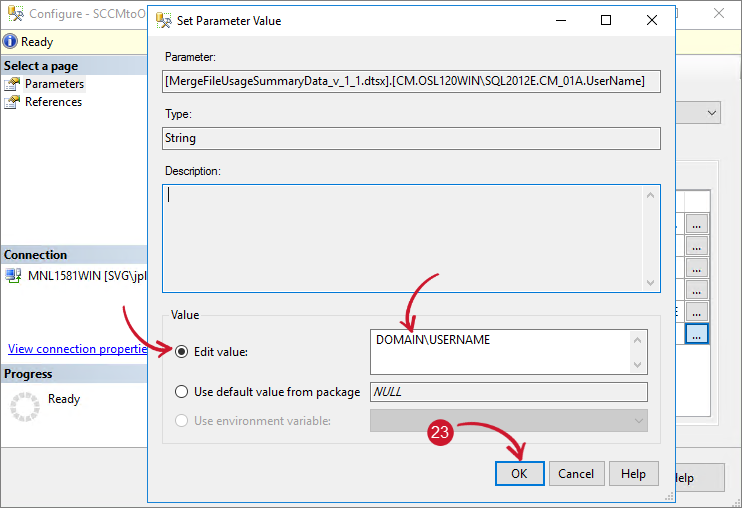 SCCM Integration: Configuring SSIS Package - Edit SCCM User Name