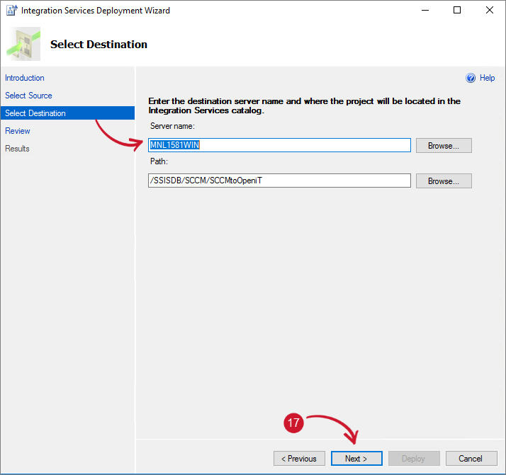 SCCM Integration: Integration Services Deployment Destination