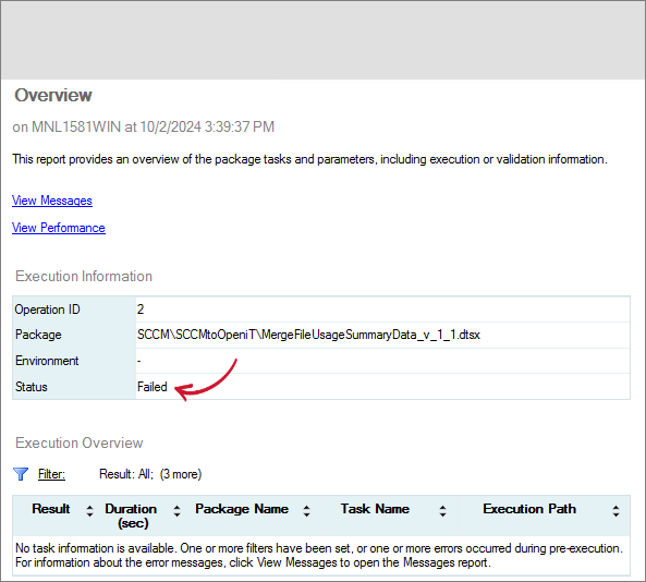 SCCM Integration: Execution Overview Report