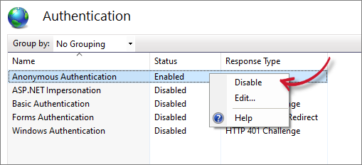 Analysis Server Configuration: Disable Anonymous Authentication