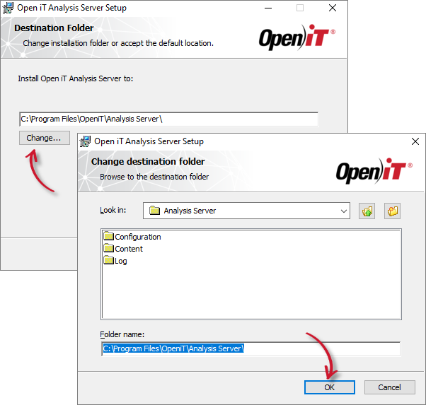 Analysis Server Installation: Destination Folder