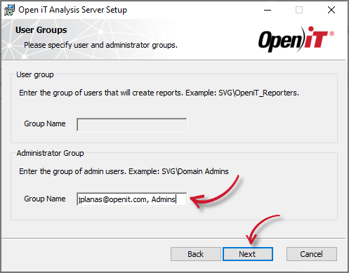 Analysis Server Installation: Administrator Group