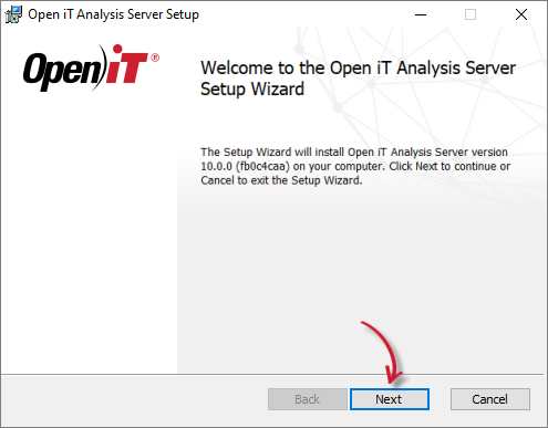 Analysis Server Installation: Welcome Screen