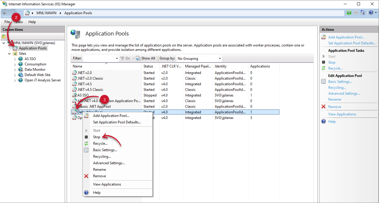 Stopping the Application Pool