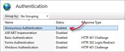 Analysis Server Installation Verification: Web Site Authentication