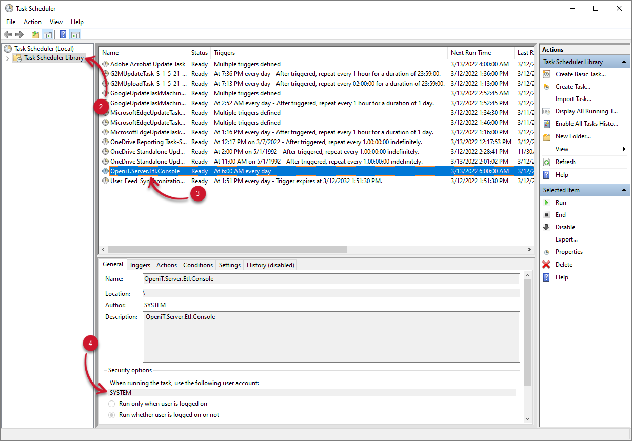 Analysis Server Installation Verification: Task Scheduler