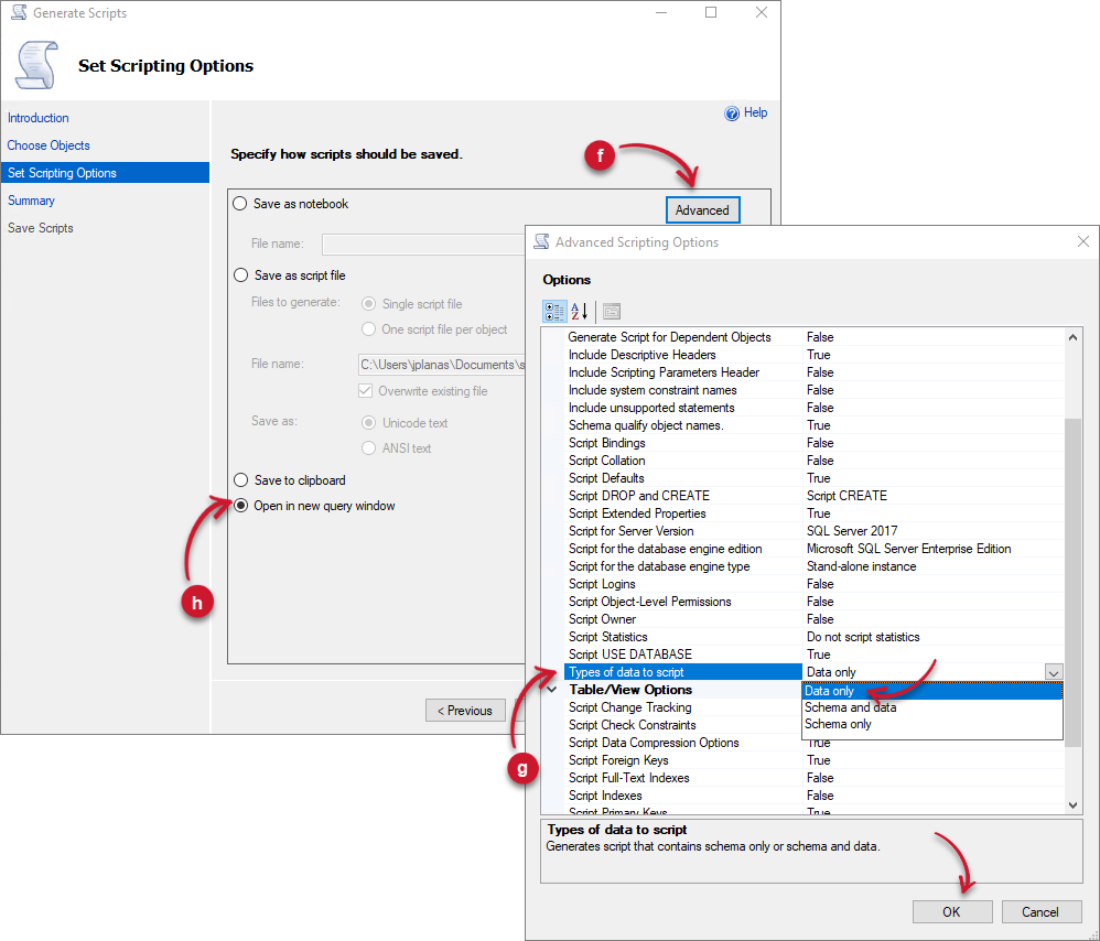 Analysis Server Migration: Generate Scripts Advanced