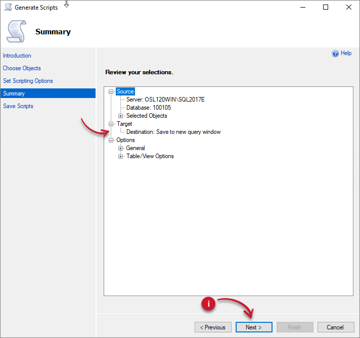 Analysis Server Migration: Generate Scripts Review