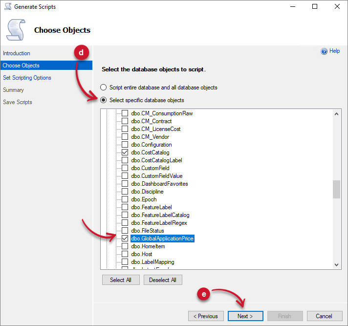 Analysis Server Migration: Generate Scripts Tables