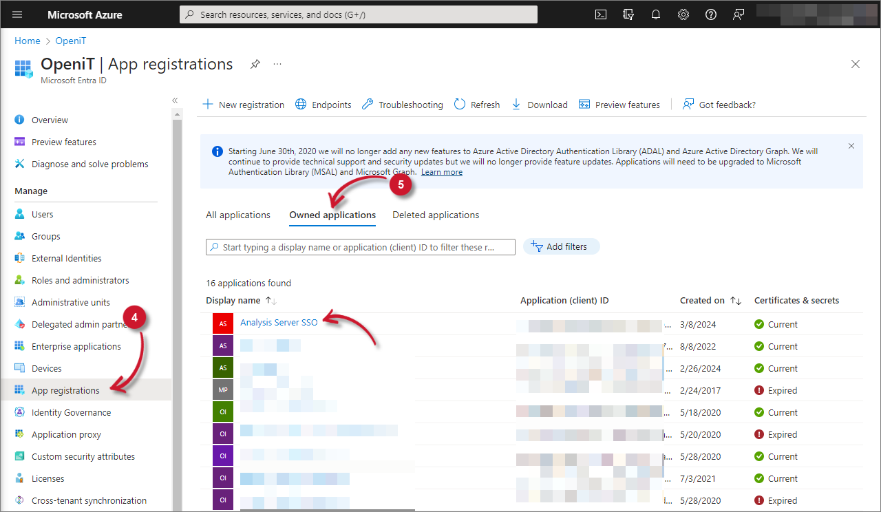 Analysis Server Post-Installation Configuration: Owned Applications