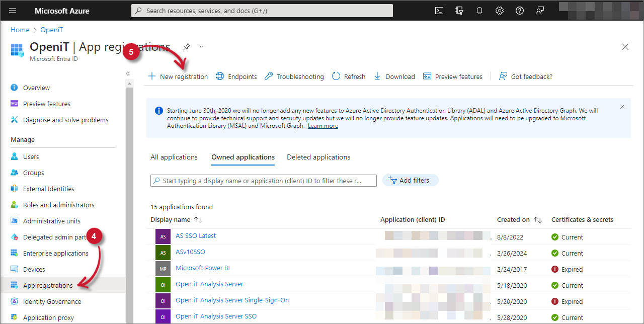 Analysis Server Post-Installation Configuration: New App Registration