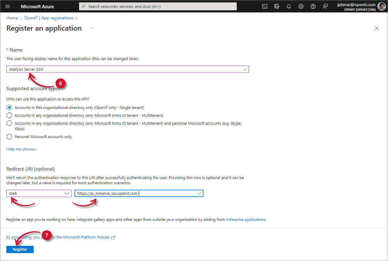 Analysis Server Post-Installation Configuration: Register an Application