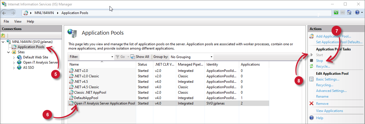 Analysis Server Post-Installation Configuration: Restart Application Pool