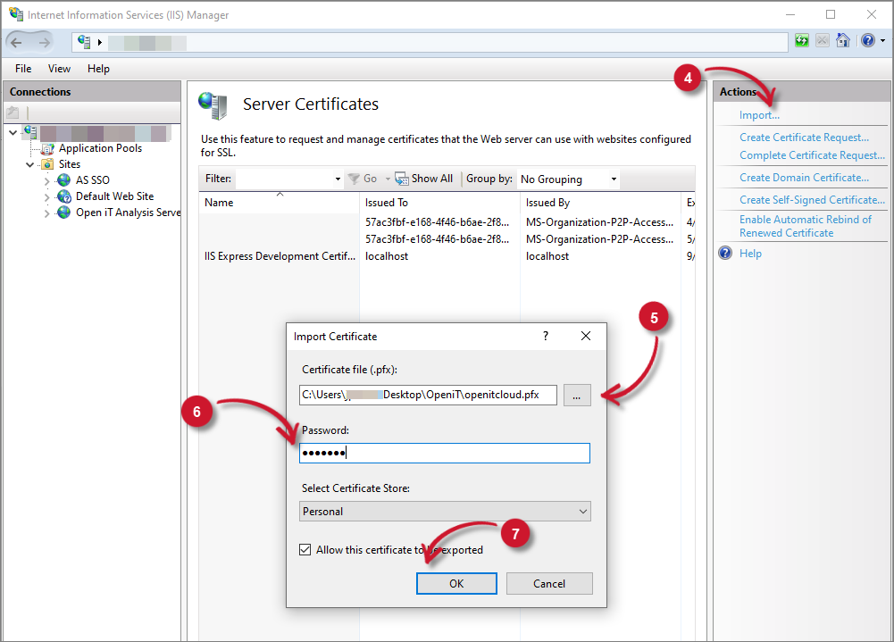 Analysis Server Post-Installation Configuration: Web Site Import SSL Certificate