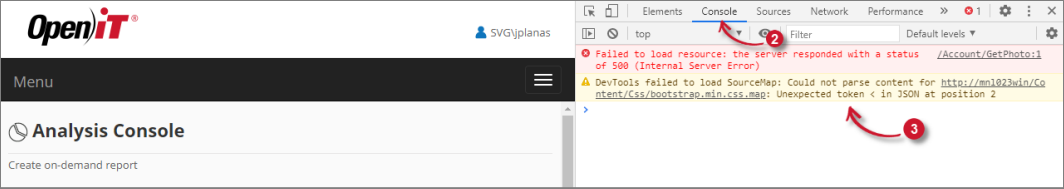 Analysis Server Troubleshooting: Check Web Browser Console Errors