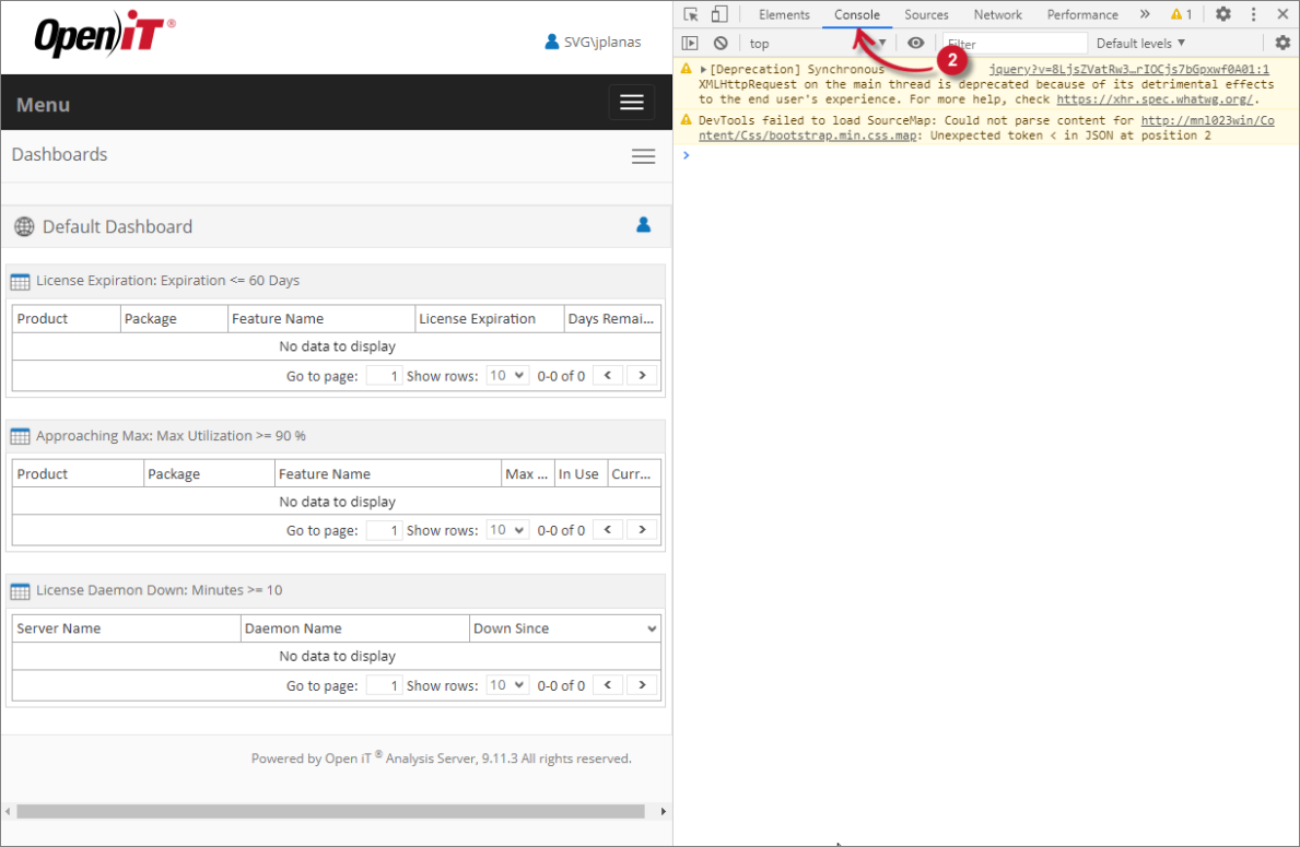 Analysis Server Troubleshooting: Check Web Browser Console Errors