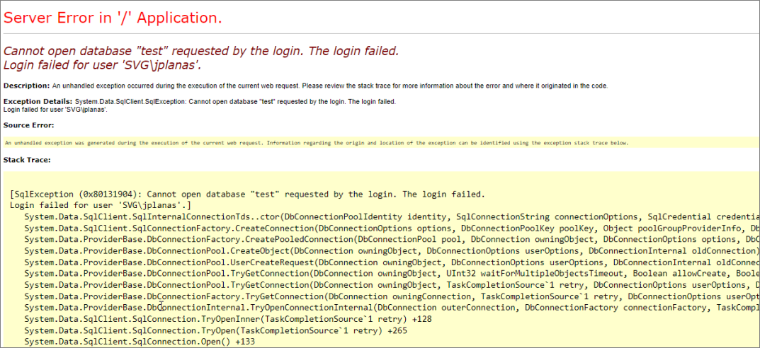 Analysis Server Troubleshooting: Cannot Access Database