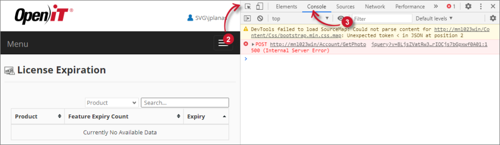 Analysis Server Troubleshooting: Check Web Browser Console Errors