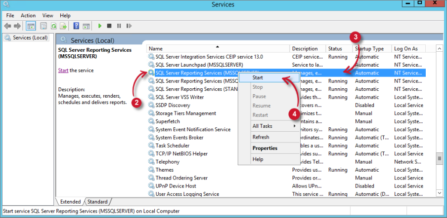 Analysis Server Troubleshooting: Check SQL Server Reporting Services Service is running