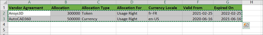 Analysis Server Allocations: Sample Excel Sheet