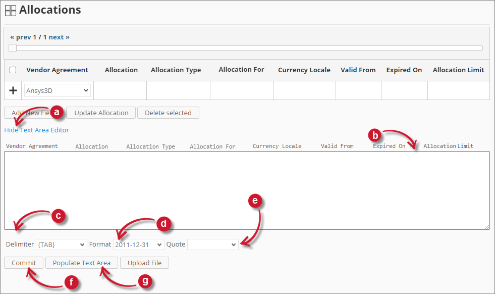 Analysis Server Allocations: Text Area Editor Details