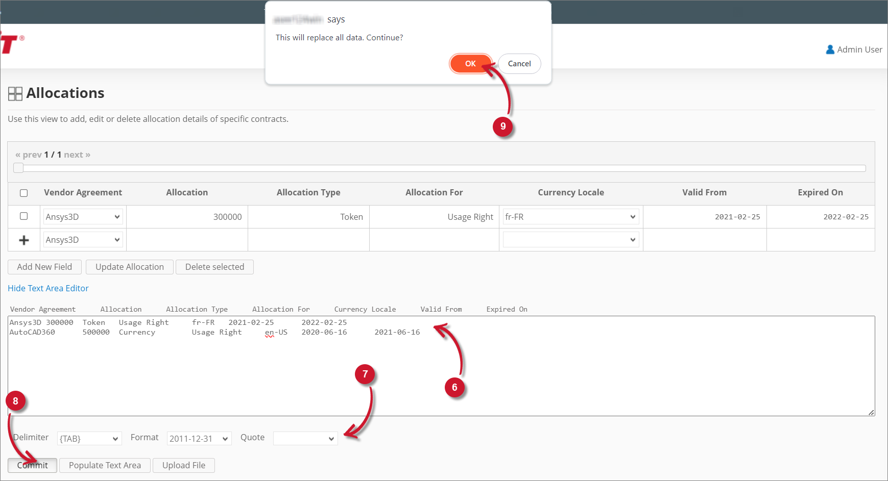 Analysis Server Allocations: Using the Text Area Editor