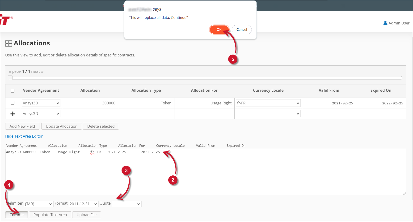 Analysis Server Allocations: Using the Text Area Editor