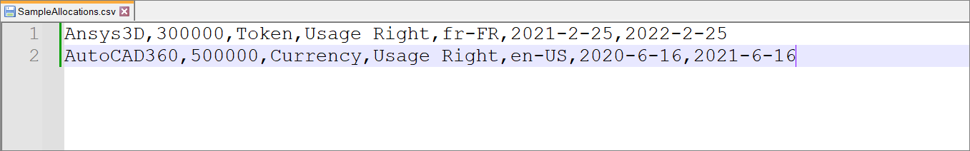 Analysis Server Allocations: Sample CSV File