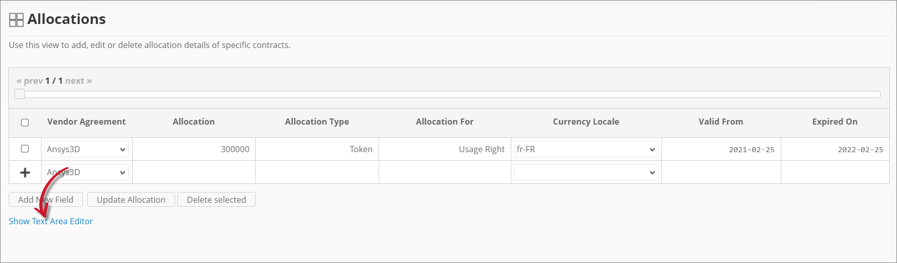 Analysis Server Allocations: Show Text Area Editor