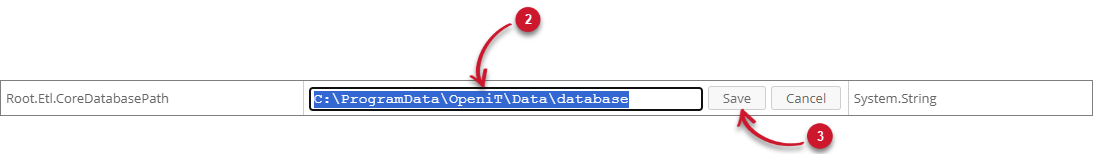 Setting Root.Etl.CoreDatabasePath