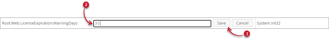 Setting Root.Web.LicenseExpiration.WarningDays