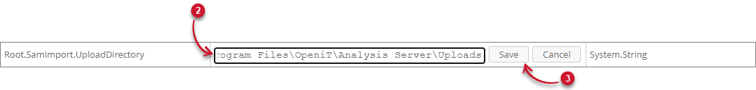Setting Root.SamImport.UploadDirectory