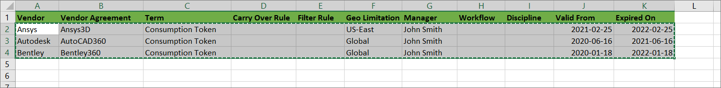 Analysis Server Contracts: Sample Excel Sheet