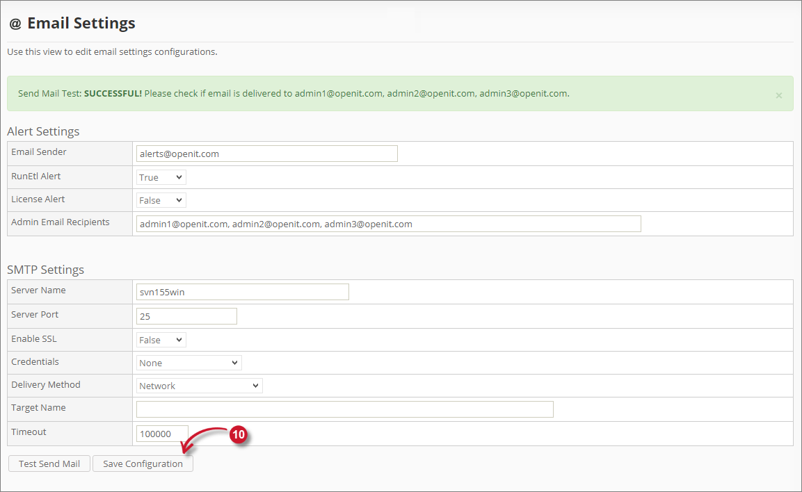  Analysis Server Administration: Test Send Mail