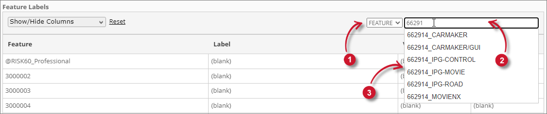  Analysis Server Feature Labeling: Search Main Table