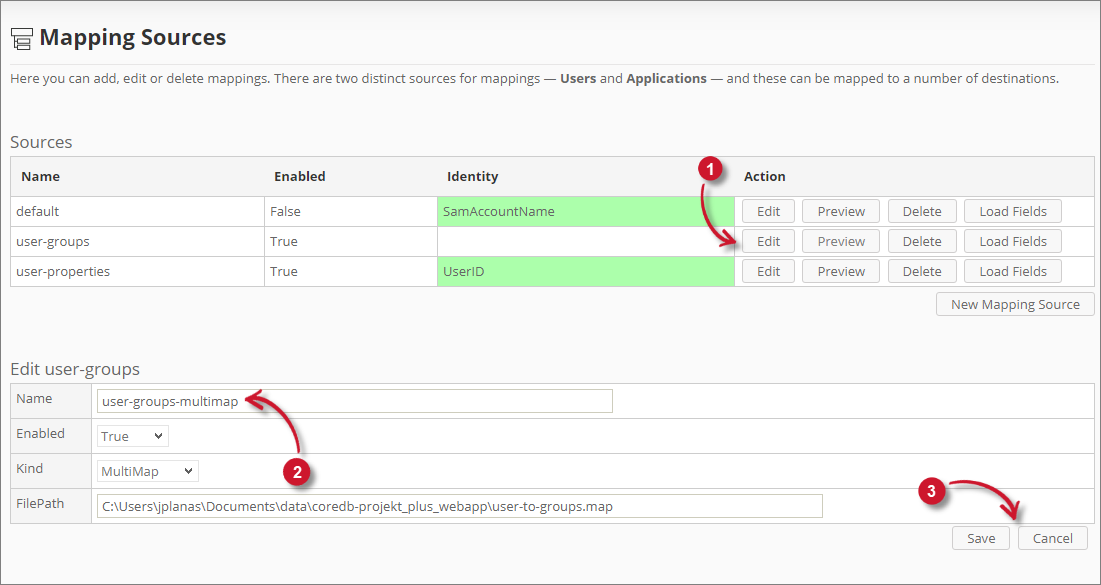 Analysis Server Mapping Sources: Editing Mapping Sources