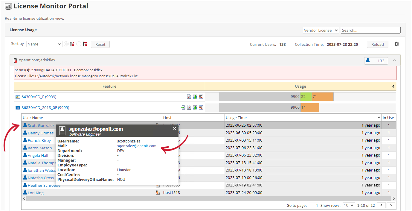 License Monitor Portal: View Details