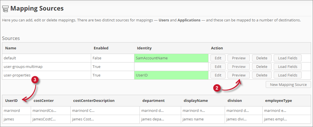 Analysis Server Mapping Sources: Previewing Mapping Sources