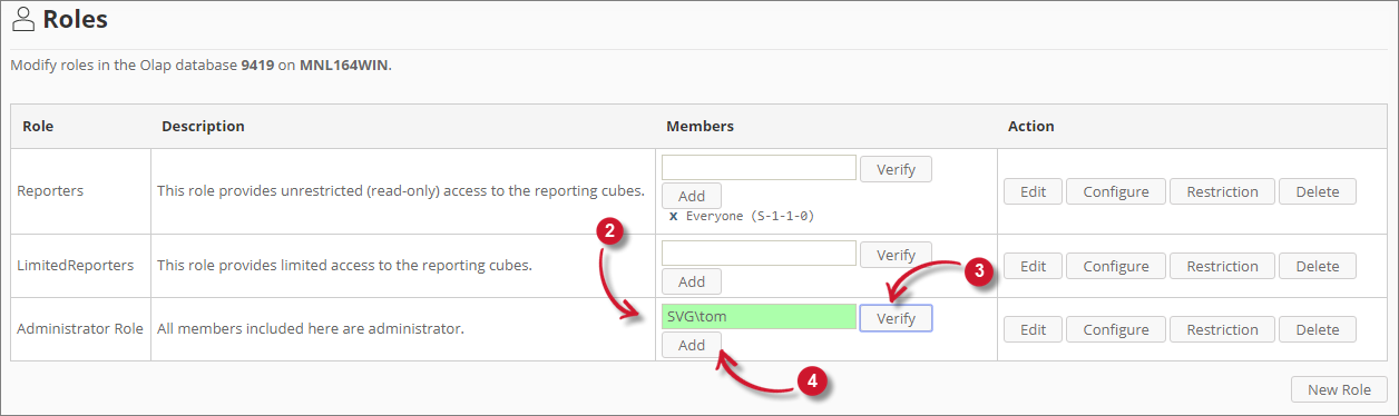  Analysis Server Administration: Adding Role Members