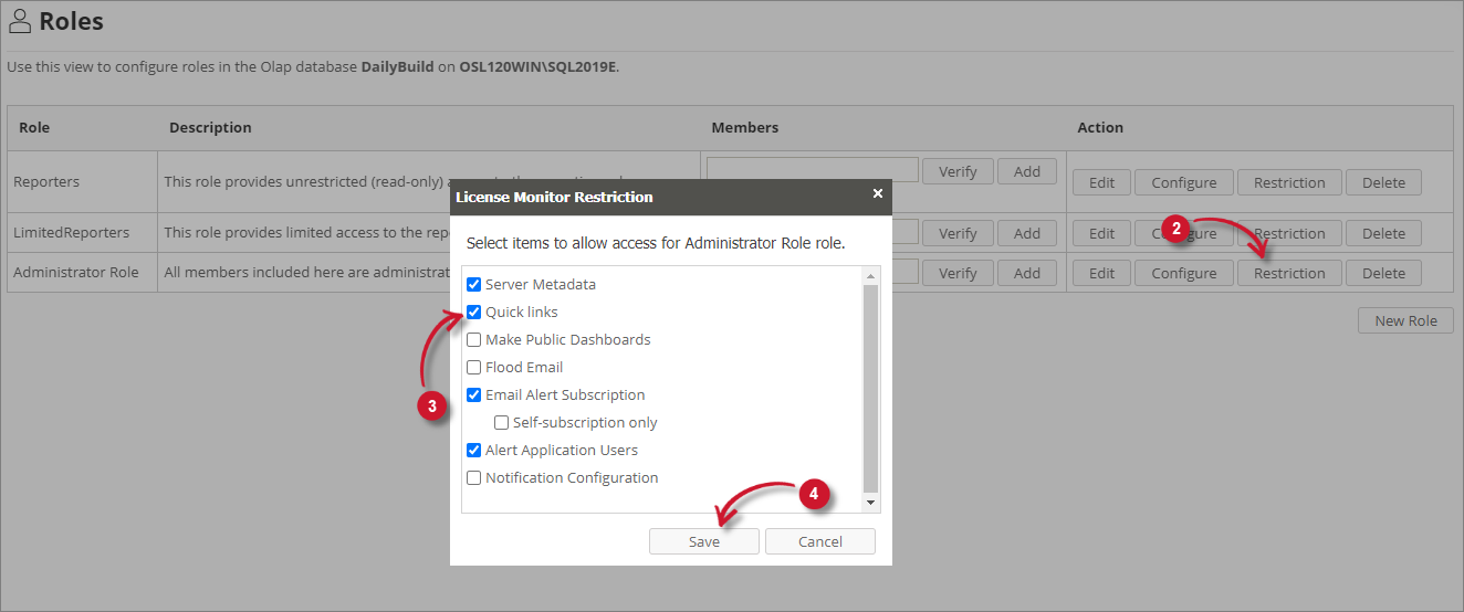  Analysis Server Roles: Configuring Roles for Web Interface Components Restrictions