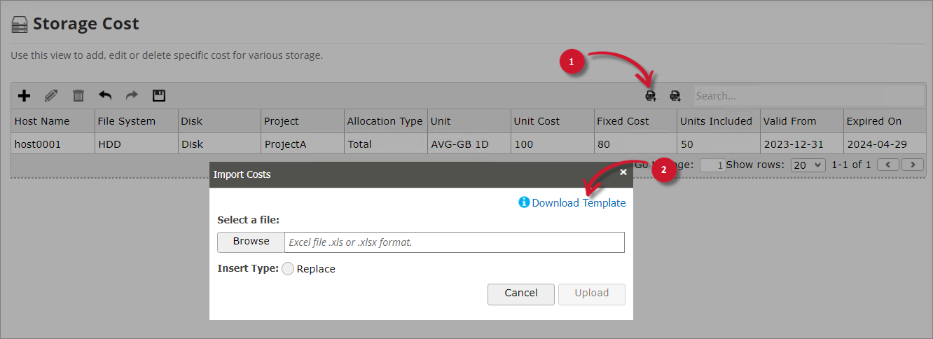 Analysis Server Storage Cost: Downloading the Template