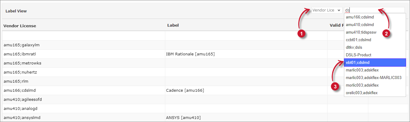  Analysis Server Vendor License Labeling: Searching Label View