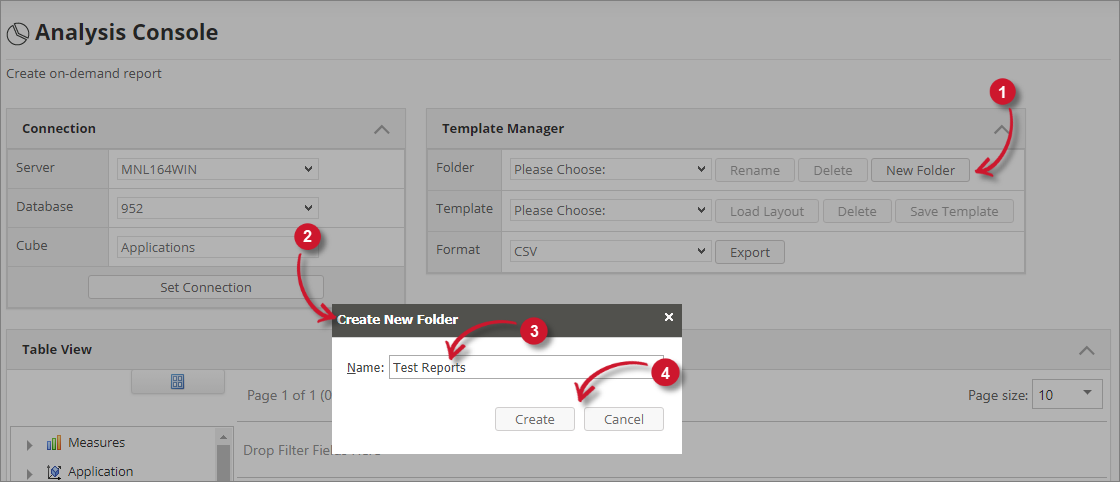  Analysis Server Analysis Console: Create Folder